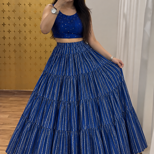 💙 Royal Blue Mirror Work Chaniya Choli-FREE SIZE