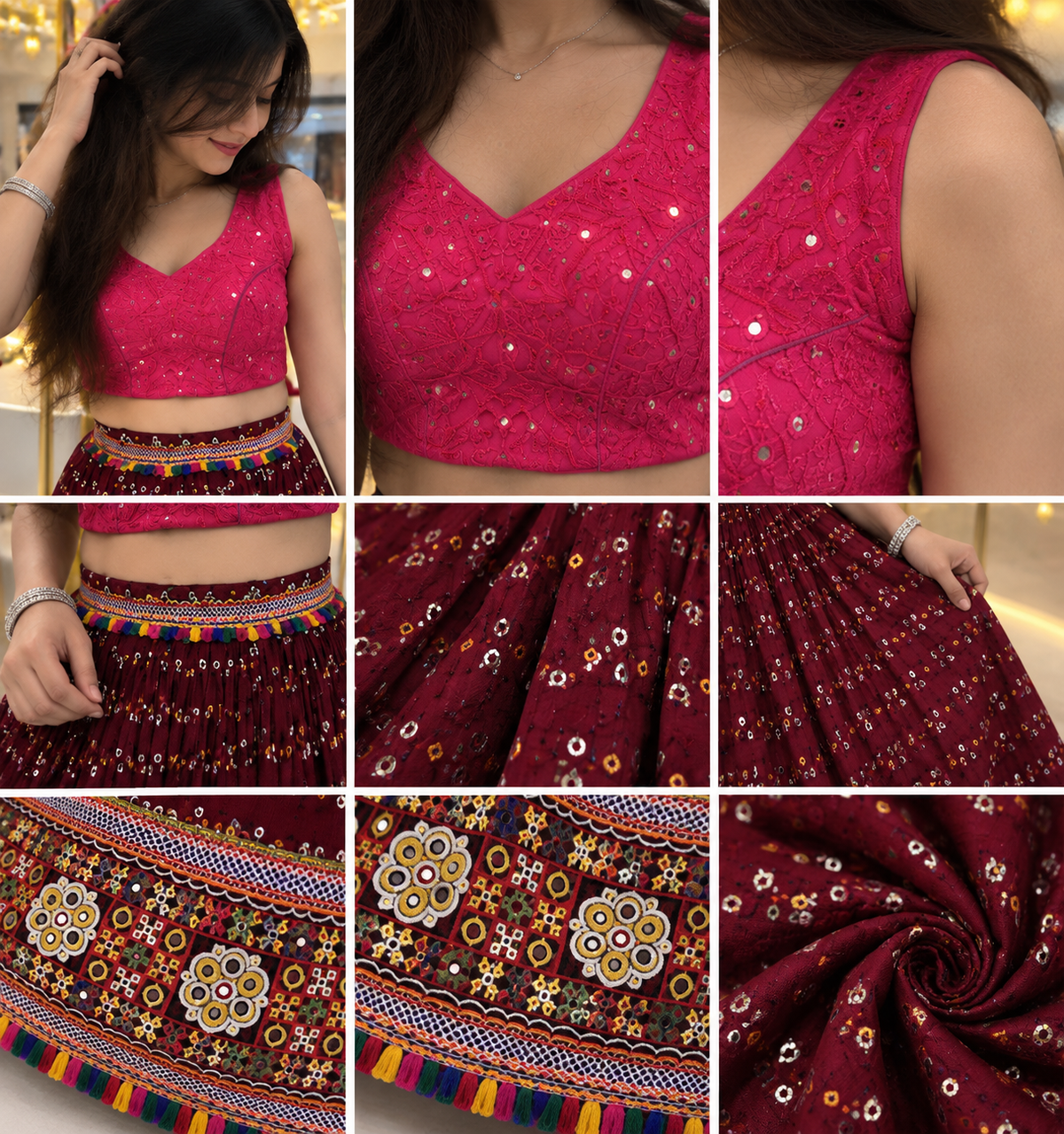 ❤️ Maroon & Pink Embellished Chaniya Choli-FREE SIZE
