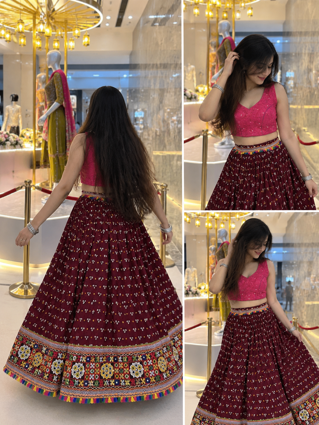❤️ Maroon & Pink Embellished Chaniya Choli-FREE SIZE