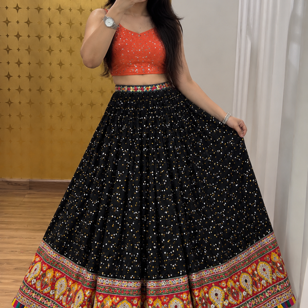 🖤 Black & Multicolor Embroidered Chaniya Choli-FREE SIZE