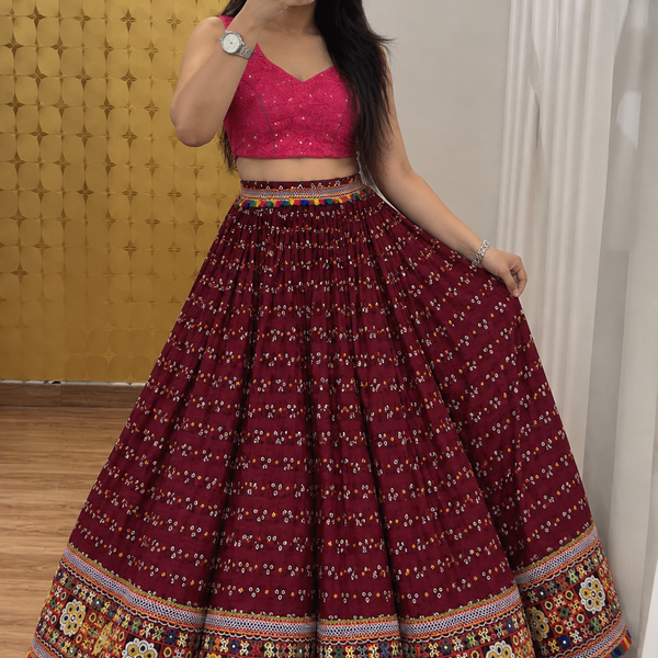 ❤️ Maroon & Pink Embellished Chaniya Choli-FREE SIZE