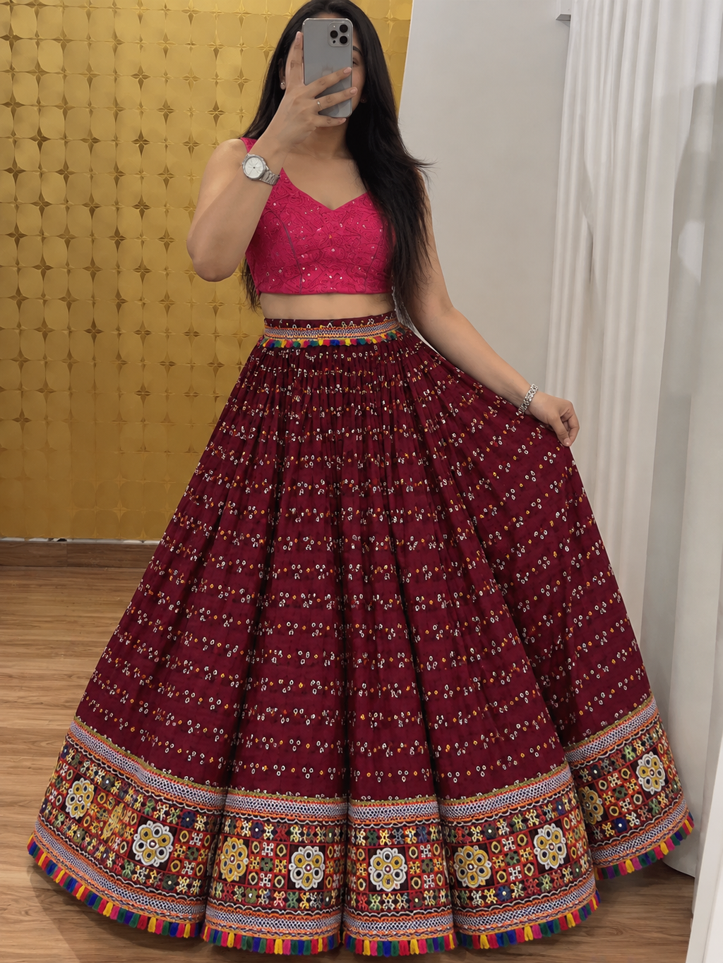 ❤️ Maroon & Pink Embellished Chaniya Choli-FREE SIZE