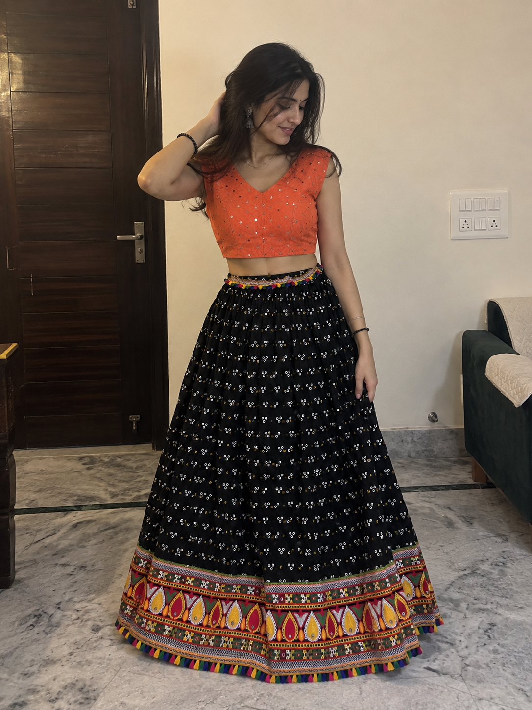 🖤 Black & Multicolor Embroidered Chaniya Choli-FREE SIZE